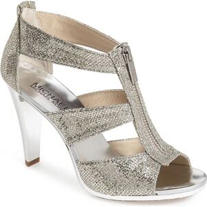 Michael Kors Berkley T-Strap Glitter Silver Size‎ 8.5 B56